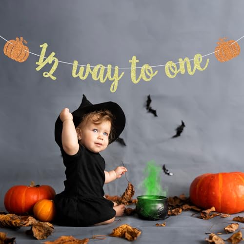 Half Birthday Banner - 1/2 Way to One Pumpkin-Themed Party Decor