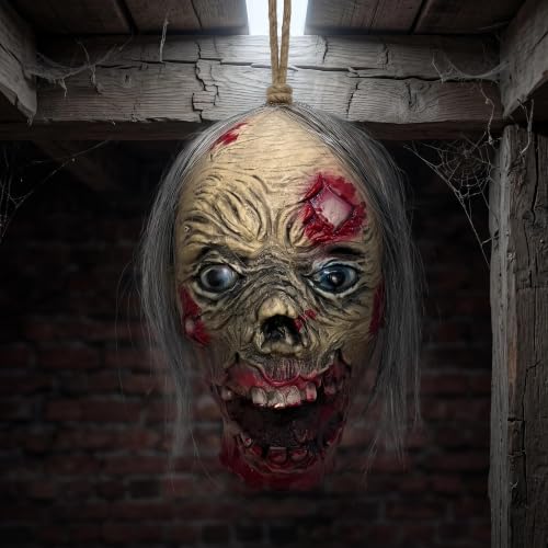 Hanging Bloody Latex Zombie Severed Head Halloween Decor Prop