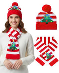 Xmas Tree Pattern Christmas Hat with Scarf Set - Santa Beanie & Knit Accessory for Holiday Party