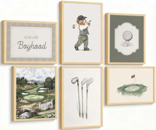 Golf Bear Nursery Wall Art Set - Vintage Baby Animal Sports Prints, 12x16in, Unframed - Variation: Golf Bear Poster 16L"x12W"