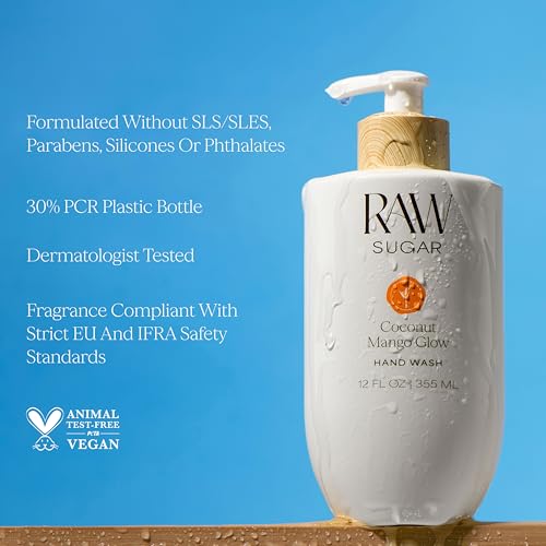 Raw Sugar Coconut Mango Glow Hand Wash - Moisturizing Liquid Hand Soap, 12 Fl Oz Pack of 4