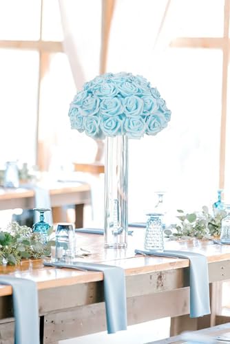 Artificial Light Blue Rose Flower Heads - 100pcs Foam Fake Roses for DIY Wedding & Party Decor