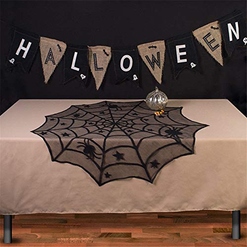 40 Inch Black Lace Spider Web Tablecloth Halloween Party Decor