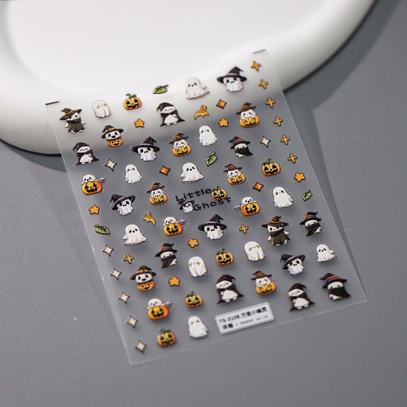Halloween Ghost Nail Stickers - Self-Adhesive 5D Embossed Nail Art Decals - Ghost Variation