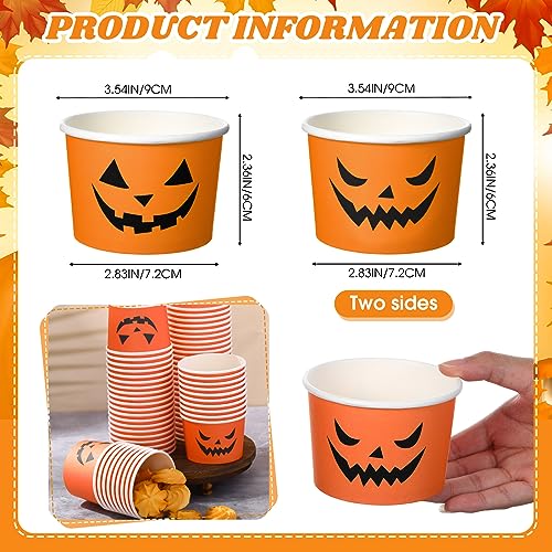 Halloween Paper Cups 9oz Disposable Pumpkin Ice Cream Bowls - Orange & Black Face, Pack of 100