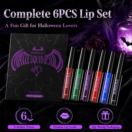 Halloween Liquid Lipstick Set - Bold Matte Colors for Cosplay & Gothic Makeup