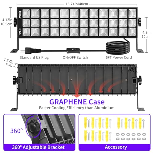 100W Black Light Bar IP66 Waterproof for Halloween & Outdoor Use - 1400 sq.ft