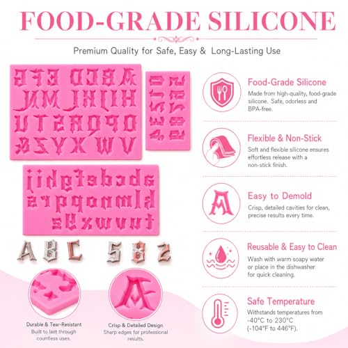 Letters and Number Silicone Molds for Baking & Cake Decoration - Food Grade, Reusable