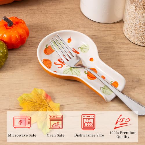 Ceramic Pumpkin Spoon Rest - Fall Utensil Organizer, Orange, 1PC - Pumpkin Variation
