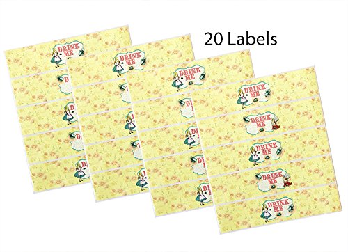 Alice in Wonderland Water Bottle Labels - 20 Waterproof Party Wraps