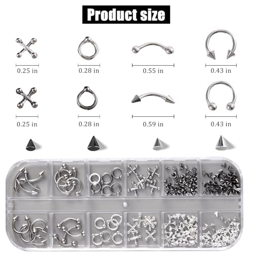Nail Piercing Charms Set Silver Black 2 - Punk Gothic Nail Art Decorations