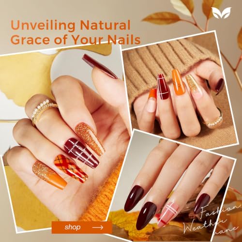 Fall Maple Leaf Nail Polish Set - Orange Glitter & Gold 2026 Gift Kit with 6 Shades
