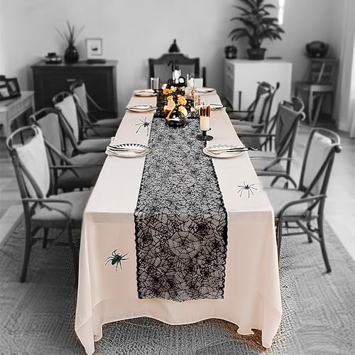 Black Spider Web Lace Table Runner 79 Inch Halloween Party Decor