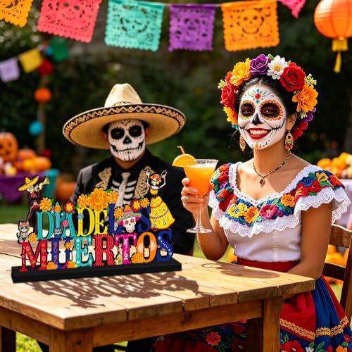 Dia De Los Muertos Wooden Table Sign - Colorful Day of the Dead Decor