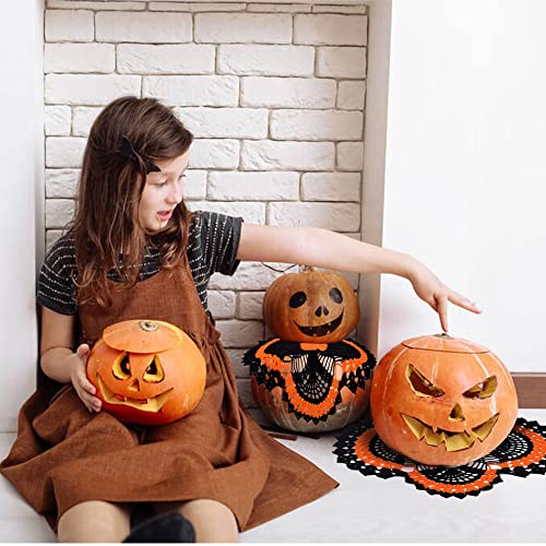 Halloween Black and Orange Crochet Doily - 20x17 Inch Cotton Table Decor