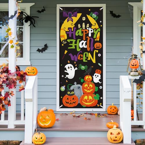 Halloween Door Cover Set - Trick or Treat Banners for Haunted House & Party - 2 Pieces Variation of Halloween