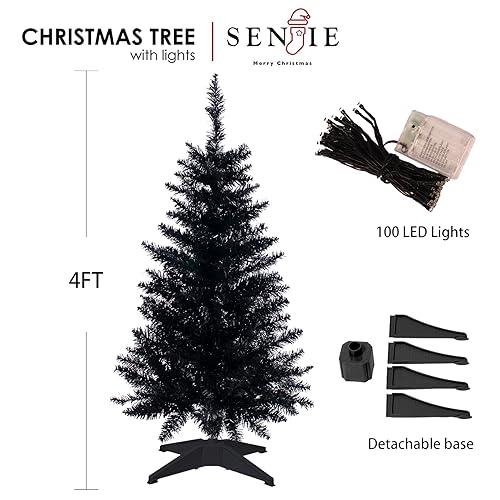 4FT Black Artificial Christmas Tree - Small Tabletop Holiday Decor - Senjie Variation