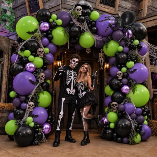 Black Purple Green Balloon Arch Kit for Halloween and Parties - Double Stuffed Latex Balloons