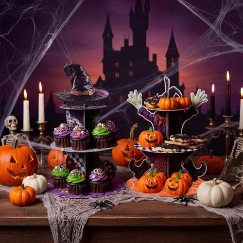 Halloween Cupcake Stand Set - Witch Themed 3-Tier Display for Parties - Mixed Variation