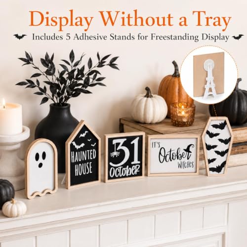Halloween Tiered Tray Decor Set with Bat Coffin Ghost Witches Sign Bead Garland