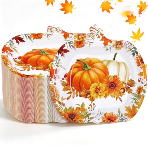 Kochorie 100-Pack 9-Inch Pumpkin-Shaped Thanksgiving Plates - Bulk Fall Tableware