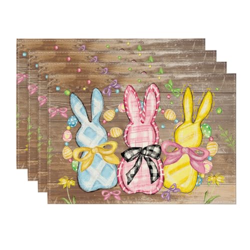 Easter Bunny Rabbits Floral Placemats Set of 4 - 12x18 Inch Rectangular Spring Holiday Table Decor