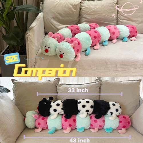 Long Plush Caterpillar Pillow - Green 43 Inch Kids & Adults Home Decor