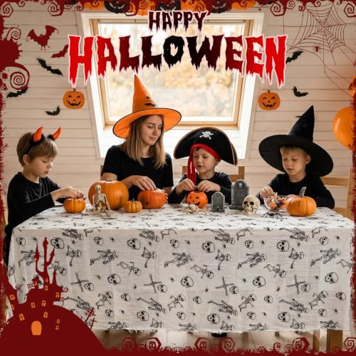 Skeleton Tablecloth Halloween Decorations - 85x108in Skull Cover - Variation of Skeleton Listing