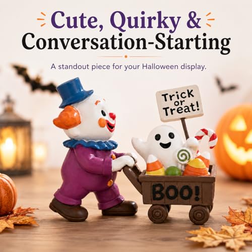 Hand-Drawn Halloween Clown Figurine with Candy Cart - Indoor Decor