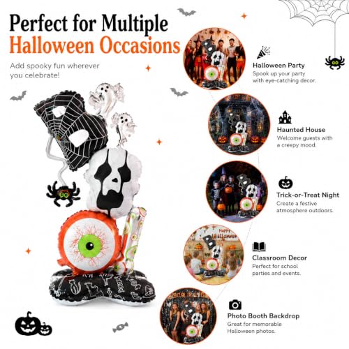 Halloween Foil Balloons Set - Spooky Eyeball Ghost Spider Skull Decor, 2 Pack