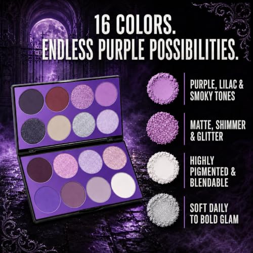 Purple Eyeshadow Palette - 16 Color Makeup for Halloween & Gothic Looks - Variation: Purple