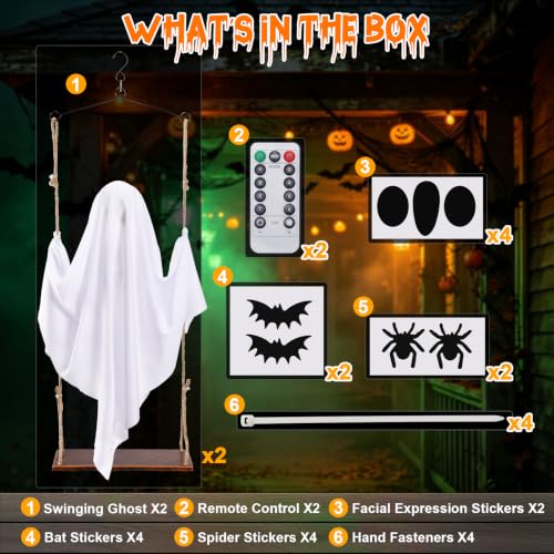 Outdoor Halloween Ghost Decorations with Lights and Remote Control - 2 Pack