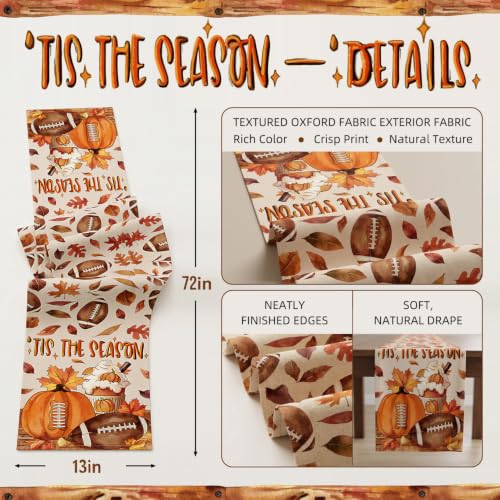 Fall Football Table Runner 13x72 Inch Autumn Seasonal Home Decor