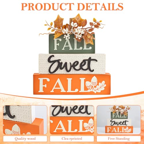 Rustic Fall Decor Wooden Maple Leaf Block Sign - Orange & Green Autumn Tabletop