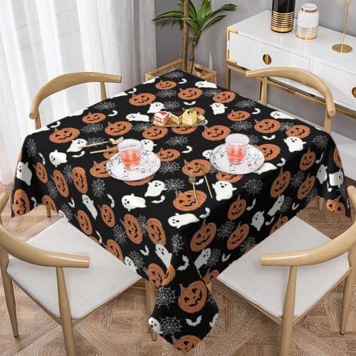 Halloween Autumn Tablecloth 54 Inch Round Ghost Design for Dining & Decor - Black