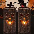 Halloween Flameless Candles 2PCS Ghost Tree Carved Pillar with Hollow Tree Variation