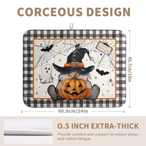 Halloween Gnomes Dish Drying Mat with Bats & Pumpkins - Large Microfiber Kitchen Mat
