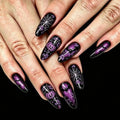 Halloween Long Stiletto Press On Nails Purple Pumpkin Bat Spider Web - Variation 17