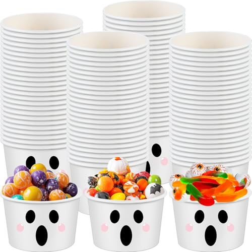Halloween Ghost Paper Cups 60 Pack, 16oz Disposable Snack Bowls for Parties
