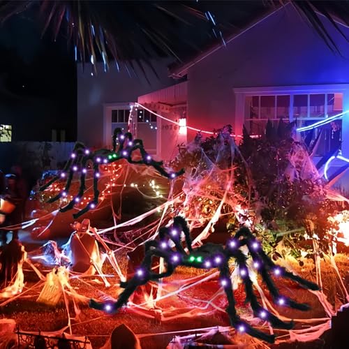 Halloween Spider Decorations Light Up Giant Spiders - 4ft, 2 Pack, Green Eyes - Variation of HalloweenC