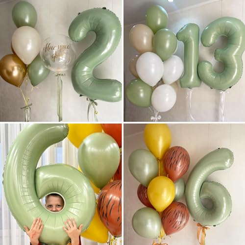 Sage Green 18th Birthday Balloons Set - Foil Number 18 & Heart Decorations