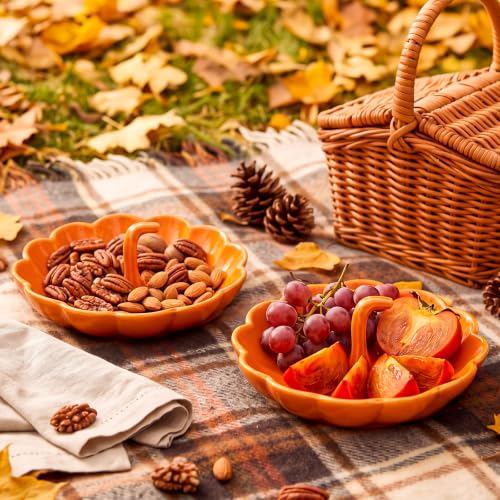 Halloween Pumpkin Candy Dish Set - Ceramic 7 Inch Pumpkin Plates with Pumpkin Figurines - Variation: Pumpkin
