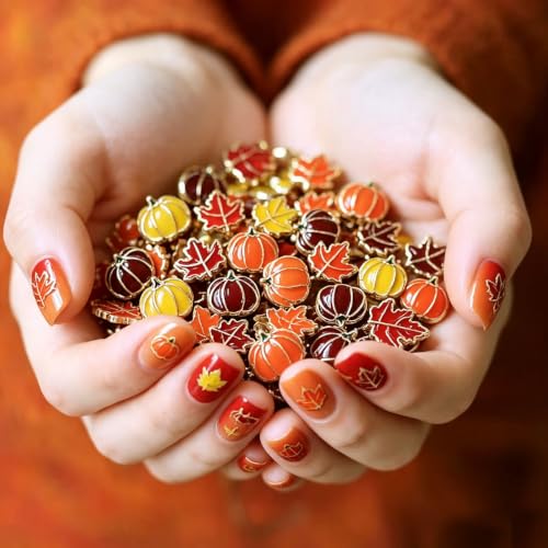 Fall Nail Charms Set with Pumpkin & Maple Leaf for Autumn Manicure - Style 9