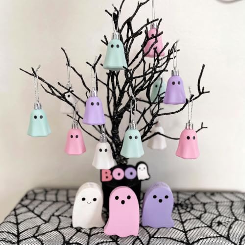 36 Pcs Halloween Ghost Tree Ornaments - White, Pink, Green, Purple Decor