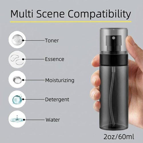 JUNIPLTER 3 Pack Spray Bottles 2oz / 60ml, Fine Mist Small Spray Bottle Leak Proof, Refillable Travel Bottles for Toner, Cosmetics & Hair Care (Black, 2 oz / 60 ml)
