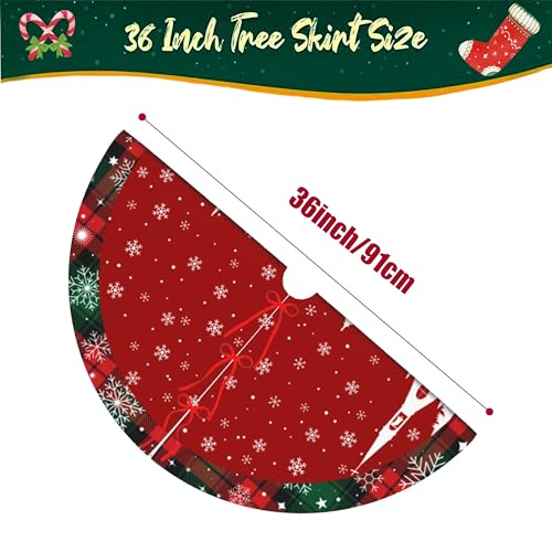 36in Red Green Plaid Christmas Tree Skirt with Santa Variation - Holiday Decor