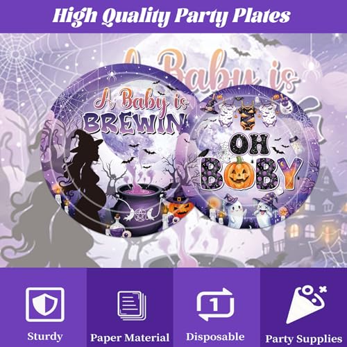 Halloween Baby Shower Decorations 96PCS Tableware Set - Black Pink Gender Reveal