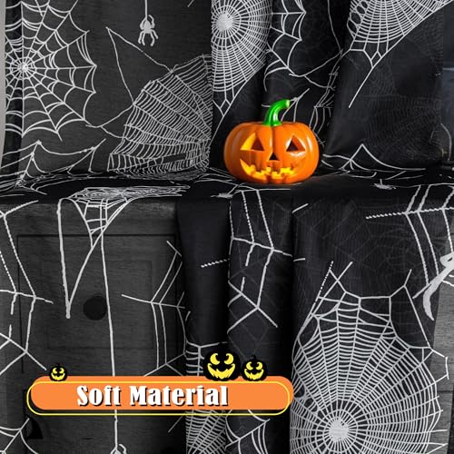 Halloween Sheer Curtains for Living Room & Bedroom - 50W x 63L, Pack of 2, Spider Web Print, Black