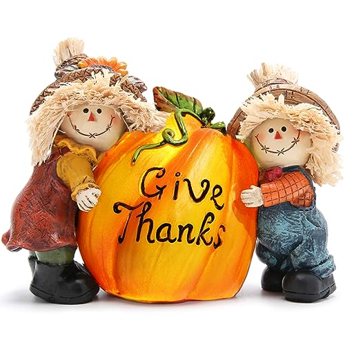 Thanksgiving Decor Pumpkin with Scarecrows - Resin Fall Home Decorations