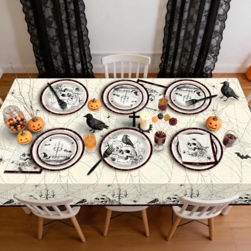 Gothic Halloween Party Plates & Napkins Set - Crow Skull Spooky Decor
